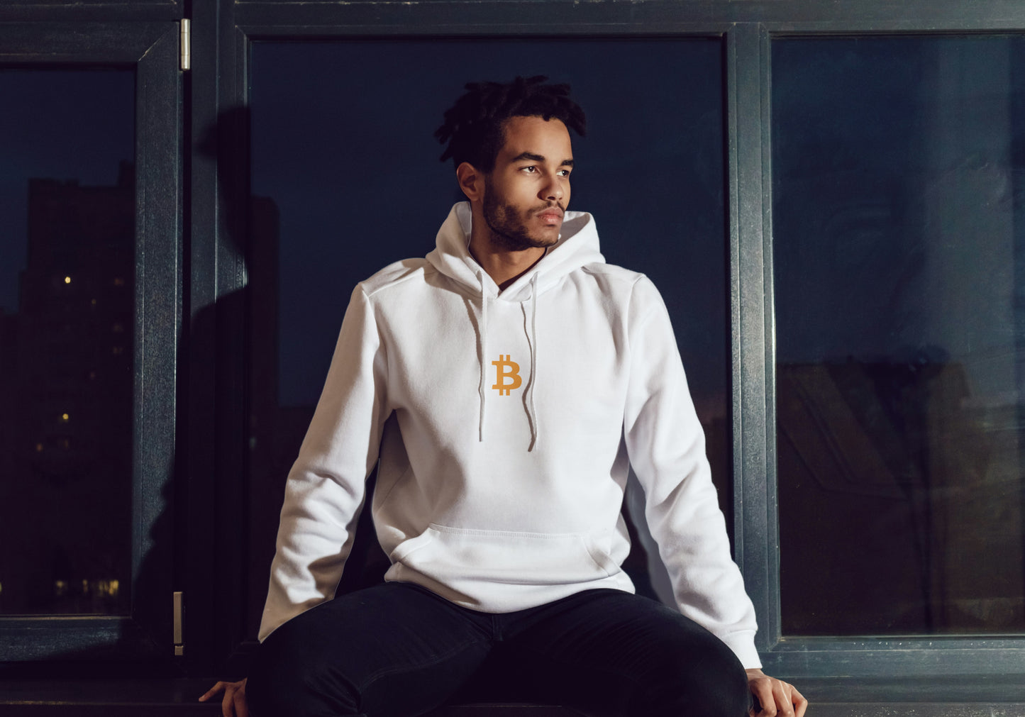 Crypto Hoodie Bitcoin White Yellow